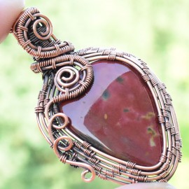 Blood Stone Gemstone Handmade Copper Wire Wrapped Pendant Jewelry 2.36 Inch BZ-640