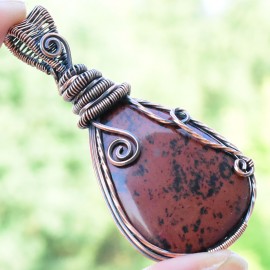 Mahogany Jasper Gemstone Handmade Copper Wire Wrapped Pendant Jewelry 2.76 Inch BZ-641