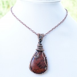 Mahogany Jasper Gemstone Handmade Copper Wire Wrapped Pendant Jewelry 2.76 Inch BZ-641