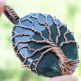 Blood Stone Gemstone Handmade Copper Wire Wrapped Pendant Jewelry 1.97 Inch BZ-643