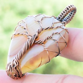 Bostwana Agate Gemstone Handmade Copper Wire Wrapped Pendant Jewelry 1.97 Inch BZ-652