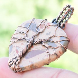 Coffee Jasper Gemstone Handmade Copper Wire Wrapped Pendant Jewelry 1.97 Inch BZ-656