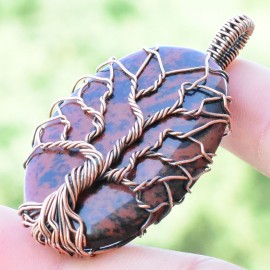 Mahogany Jasper Gemstone Handmade Copper Wire Wrapped Pendant Jewelry 1.97 Inch BZ-657