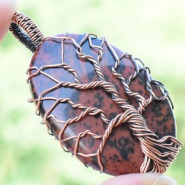 Mahogany Jasper Gemstone Handmade Copper Wire Wrapped Pendant Jewelry 1.97 Inch BZ-657