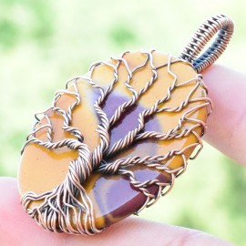 Mookaite Gemstone Handmade Copper Wire Wrapped Pendant Jewelry 2.17 Inch BZ-658