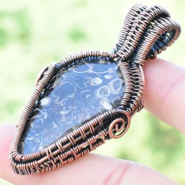 Turtella Agate Gemstone Handmade Copper Wire Wrapped Pendant Jewelry 2.36 Inch BZ-660
