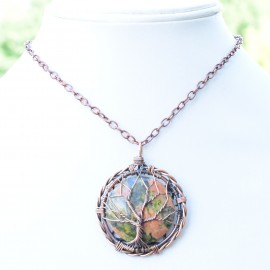 Unakite Gemstone Handmade Copper Wire Wrapped Pendant Jewelry 1.77 Inch BZ-665