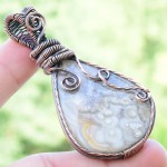 Crazy Lace Agate Gemstone Handmade Copper Wire Wrapped Pendant Jewelry 2.36" BZ-668