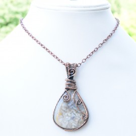 Crazy Lace Agate Gemstone Handmade Copper Wire Wrapped Pendant Jewelry 2.36" BZ-668