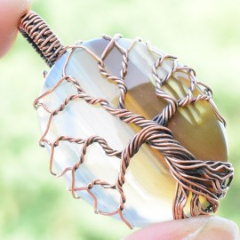 Bostwana Agate Gemstone Handmade Copper Wire Wrapped Pendant Jewelry 1.77 Inch BZ-669