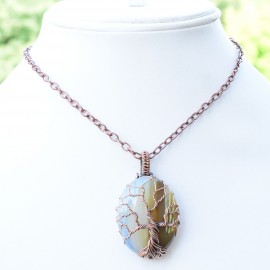 Bostwana Agate Gemstone Handmade Copper Wire Wrapped Pendant Jewelry 1.77 Inch BZ-669
