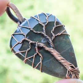 Blood Stone Gemstone Handmade Copper Wire Wrapped Pendant Jewelry 2.17 Inch BZ-677