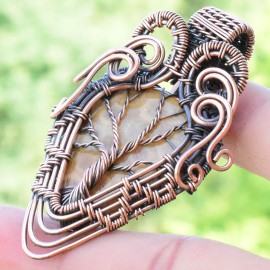 Fossil Coral Gemstone Handmade Copper Wire Wrapped Pendant Jewelry 2.36" BZ-678