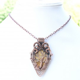 Fossil Coral Gemstone Handmade Copper Wire Wrapped Pendant Jewelry 2.36" BZ-678