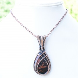 Mahogany Jasper Gemstone Handmade Copper Wire Wrapped Pendant Jewelry 2.36 Inch BZ-681