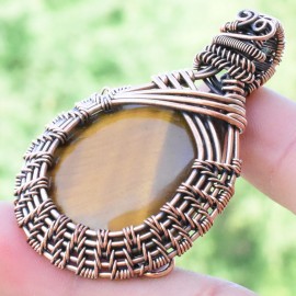 Tiger Eye Gemstone Handmade Copper Wire Wrapped Pendant Jewelry 2.17 Inch BZ-684