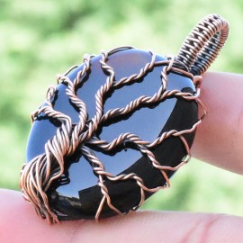 Black Onyx Gemstone Handmade Copper Wire Wrapped Pendant Jewelry 1.77 Inch BZ-686