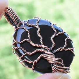 Black Onyx Gemstone Handmade Copper Wire Wrapped Pendant Jewelry 1.77 Inch BZ-686