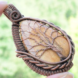 Picture Jasper Gemstone Handmade Copper Wire Wrapped Pendant Jewelry 2.56 Inch BZ-690