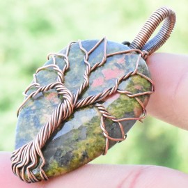 Unakite Gemstone Handmade Copper Wire Wrapped Pendant Jewelry 1.97 Inch BZ-695