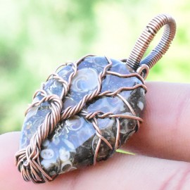 Turtella Agate Gemstone Handmade Copper Wire Wrapped Pendant Jewelry 1.58 Inch BZ-697