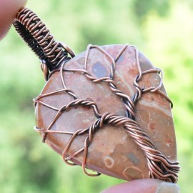 Coffee Jasper Gemstone Handmade Copper Wire Wrapped Pendant Jewelry 1.77 Inch BZ-698