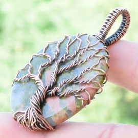 Unakite Gemstone Handmade Copper Wire Wrapped Pendant Jewelry 1.97 Inch BZ-699