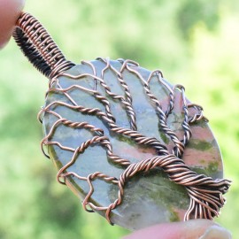 Unakite Gemstone Handmade Copper Wire Wrapped Pendant Jewelry 1.97 Inch BZ-699