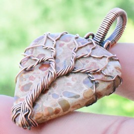 Coffee Jasper Gemstone Handmade Copper Wire Wrapped Pendant Jewelry 1.77 Inch BZ-700