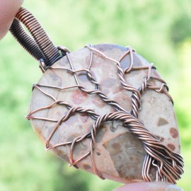 Coffee Jasper Gemstone Handmade Copper Wire Wrapped Pendant Jewelry 1.97 Inch BZ-701