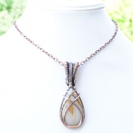 Bostwana Agate Gemstone Handmade Copper Wire Wrapped Pendant Jewelry 2.36 Inch BZ-704