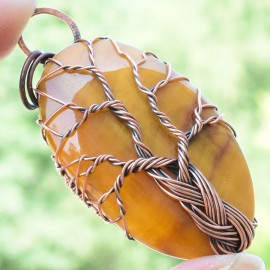 Tiger Eye Gemstone Handmade Copper Wire Wrapped Pendant Jewelry 2.17 Inch BZ-706