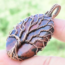 Mahogany Jasper Gemstone Handmade Copper Wire Wrapped Pendant Jewelry 2.17 Inch BZ-713