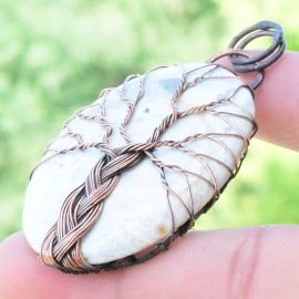 Dendrite Opal Gemstone Handmade Copper Wire Wrapped Pendant Jewelry 2.36 Inch BZ-714