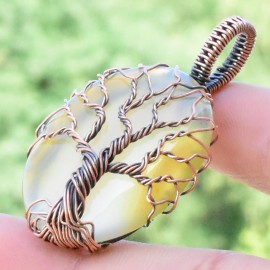 Bostwana Agate Gemstone Handmade Copper Wire Wrapped Pendant Jewelry 1.77 Inch BZ-715