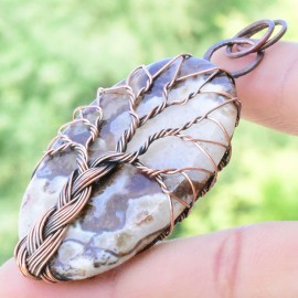 Crazy Lace Agate Gemstone Handmade Copper Wire Wrapped Pendant Jewelry 2.56" BZ-718