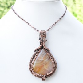 Bostwana Agate Gemstone Handmade Copper Wire Wrapped Pendant Jewelry 3.35 Inch BZ-729