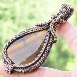 Tiger Eye Gemstone Handmade Copper Wire Wrapped Pendant Jewelry 3.35 Inch BZ-730