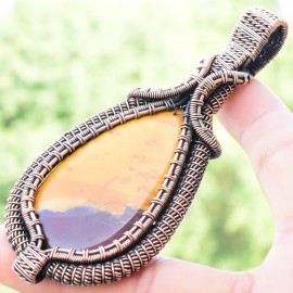Mookaite Gemstone Handmade Copper Wire Wrapped Pendant Jewelry 3.74 Inch BZ-736