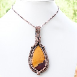 Mookaite Gemstone Handmade Copper Wire Wrapped Pendant Jewelry 3.74 Inch BZ-736