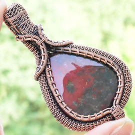 Blood Stone Gemstone Handmade Copper Wire Wrapped Pendant Jewelry 3.35 Inch BZ-739