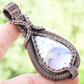 Dendrite Opal Gemstone Handmade Copper Wire Wrapped Pendant Jewelry 2.96 Inch BZ-743
