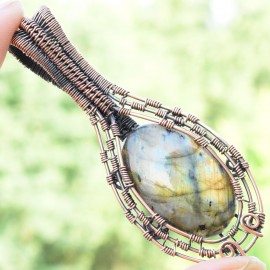 Labradorite Gemstone Handmade Copper Wire Wrapped Pendant Jewelry 3.15 Inch BZ-745