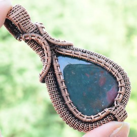 Blood Stone Gemstone Handmade Copper Wire Wrapped Pendant Jewelry 2.96 Inch BZ-748