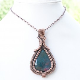 Blood Stone Gemstone Handmade Copper Wire Wrapped Pendant Jewelry 2.96 Inch BZ-748