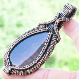 Blood Stone Gemstone Handmade Copper Wire Wrapped Pendant Jewelry 3.35 Inch BZ-749