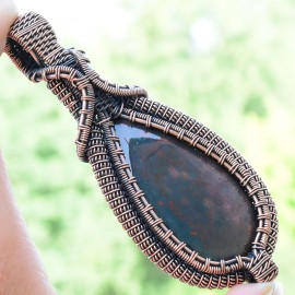 Blood Stone Gemstone Handmade Copper Wire Wrapped Pendant Jewelry 3.35 Inch BZ-749