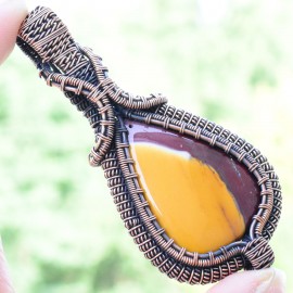 Mookaite Gemstone Handmade Copper Wire Wrapped Pendant Jewelry 3.15 Inch BZ-750