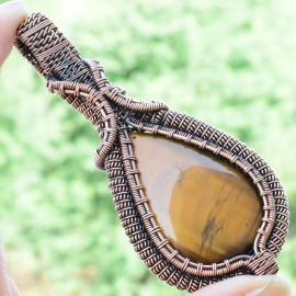 Tiger Eye Gemstone Handmade Copper Wire Wrapped Pendant Jewelry 3.55 Inch BZ-754