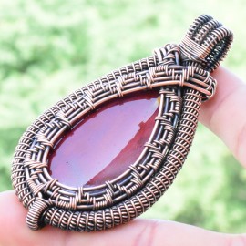 Mookaite Gemstone Handmade Copper Wire Wrapped Pendant Jewelry 2.96 Inch BZ-756
